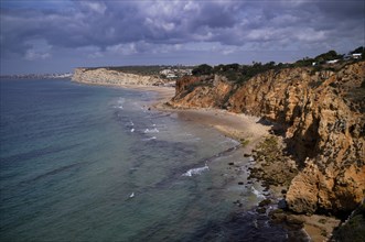 View from the cliff on beaches Praia do Canavial and Praia de Porto de Mos, cliffs, rocks, sea,