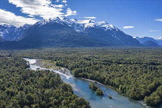 River Rio Frio before flowing into River Rio Yelcho, Glacier San Sebastian and Ventisquero Tronador