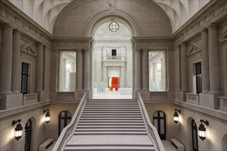 View of the renovated central staircase of the Berlin State Library in the Unter den Linden