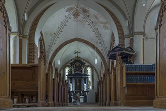 Interior of St Mary's Church, Brick Gothic, behind the baroque altar 18th century, Klütz,