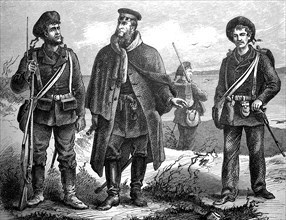 German Navy in Orleans, Soldier, Officer and Engineer, German-French War, 1871, France, Historical,