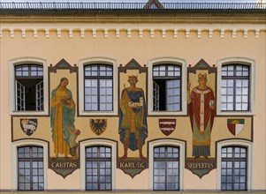 Traditional house facades in Bavarian style, Bad Reichenhall, Bavaria, Germany, Europe