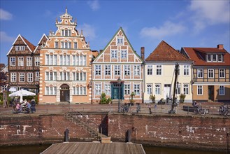 Gabled houses and old half-timbered houses in the old Hanseatic harbour of Stade, Hanseatic city,