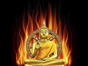 A Buddha in flames, Thailand, photomontage, Bangkok, Thailand, Asia