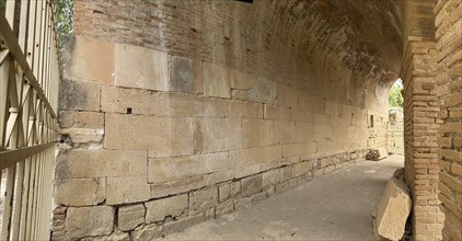 Panorama view of sandstone blocks Stones made of sandstone with written chiselled laws carved into