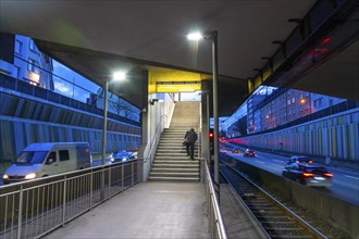 Underground station, Breslauer StraÃŸe U18, in the middle of the A40 motorway, Essen city centre,