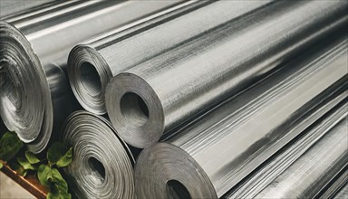 Metal, material, various thin sheets of stainless steel on a roll