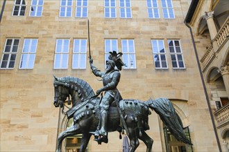 Equestrian statue of Count Eberhard im Bart, Eberhard I, Duke, bronze statue, art in public space,