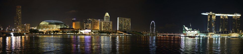 Asia, Malaysia, Singapore by night, Singapore, Panorama, Singapore, Malaysia, Asia