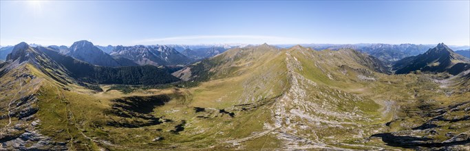 Alpine panorama, aerial view, Carnic main ridge, Carnic High Trail, Carnic Alps, Carinthia,