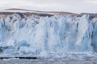 Calving glacier, calving, edge of Negribreen, Stjorfjord, Spitsbergen Island, Svalbard and Jan