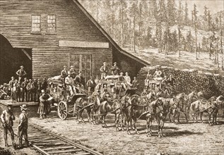 Reno Station Nevada on the Central Pacific Railway in the 1870s. From American Pictures Drawn With