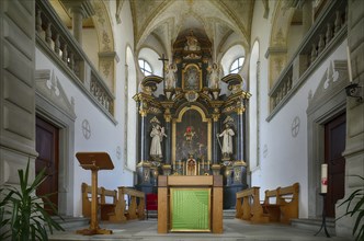 Interior photograph, chancel, choir room, Heiligblut Chapel, Willisau, Canton Lucerne, Switzerland,