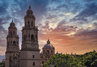 Mexico, Morelia, popular tourist destination Morelia Cathedral on Plaza de Armas in historic