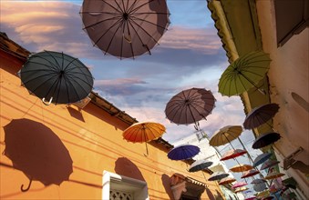 Colombia, Scenic colorful streets of Cartagena in historic Getsemani district near Walled City,