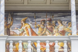 Reconstructed balcony in the large castle courtyard, Dresden, Saxony, Germany, Europe