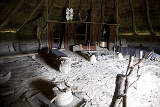 Interior Iron Age celtic house Castell Henllys, Pembrokeshire, Wales, United Kingdom, Europe