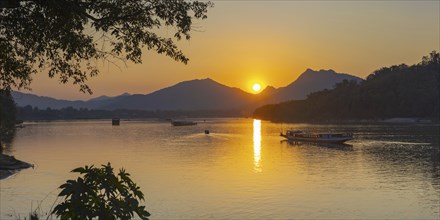 Sunset on the Mekong near Luang Prabang, Laos, Asia