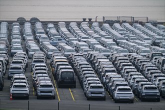 Parking space for import vehicles, hundreds of Hyundai Ioniq, electric cars, waiting for onward