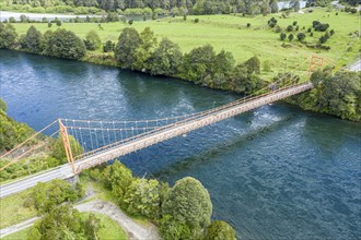 Bridge over river Rio Rosselot, just north of village La Junta, aerial view, Patagonia, Chile,