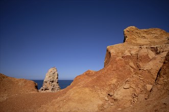 Algar Seco rock formation, coloured rocks and underground caves, caves, shell limestone, Carvoeiro,