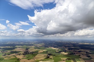 Aerial view, Wildeshauser Geest, landscape, cloud, cumulus, cloud road, Lower Saxony, Germany,