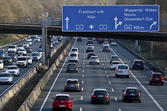 Many cars on the A 3 motorway, Erkrath, Bergisches Land, North Rhine-Westphalia, Germany, Europe