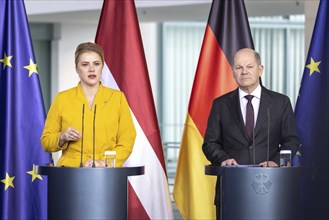 (L-R) Evika Silina, Prime Minister of Latvia, and Olaf Scholz, Federal Chancellor, at a press