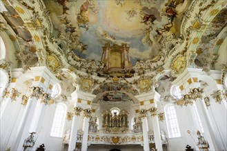 Interior view, pilgrimage church of St Coloman, Schwangau, Füssen, OstallgÃ¤u, AllgÃ¤u, Swabia,