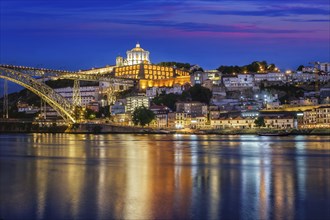 View of Vila Nova de Gaia city with Mosteiro da Serra do Pilar monastery and Dom Luis I bridge over