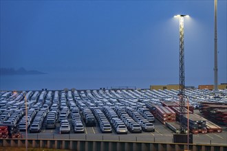 Parking space for import vehicles, hundreds of Hyundai Ioniq, electric cars, waiting for onward