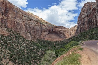 Blind arch on the side of a mountain cliff along the Zion Park Boulevard in Zion National Park,