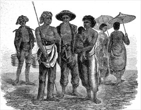 Natives of lower tribes on the island of Java, Indonesia, in 1860, Historical, digital reproduction