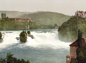 Rhine Falls, near Schaffhausen in Switzerland, Historical, digitally restored reproduction from a