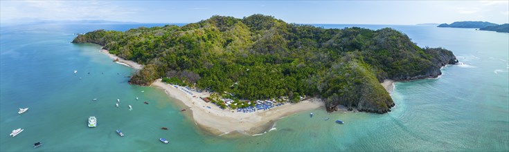 Aerial view, tropical island in the turquoise ocean, Tortuga Island, Puntarenas, Costa Rica,