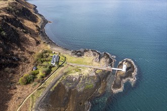 Aerial view of Tobermory lighthouse, Isle of Mull, Scotland, UK