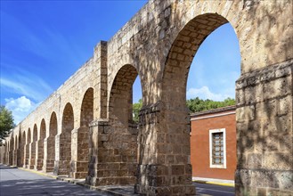 Morelia Michoacan ancient aqueduct, aqueducto Morelia, in historic city center