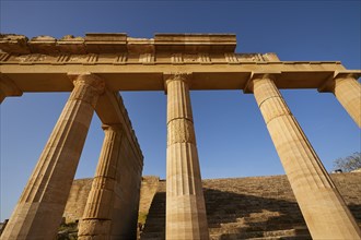 Acropolis of Lindos, morning light, Propylaea, Lindos, Rhodes, Dodecanese, Greek Islands, Greece,