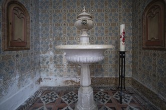 Interior view, baptismal font, church, parish church, Igreja Paroquial de Santa Maria de Lagos,