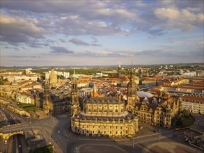 Old town of Dresden with the famous towers. in the foreground the Catholic Court Church