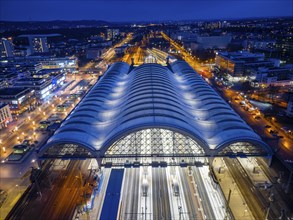 Dresden Main Station with its illuminated membrane roof by Sir Norman Forster