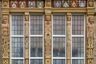 Renaissance bay window, detail on the temple house, Gothic patrician house on the historic market