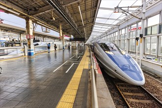 Shinkansen train type 500 high-speed train of Japan Rail JR West at Okayama station, Japan, Asia