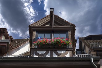 Historic roof lift bay, WeiÃŸgerbergasse 22, Nuremberg, Middle Franconia, Bavaria, Germany, Europe