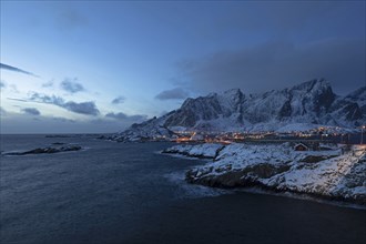 Reine at dawn in winter, Lofoten, Norway, Europe