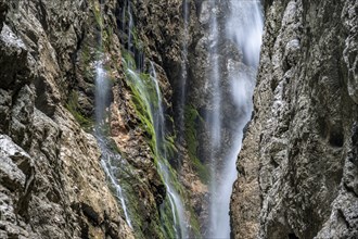 Waterfall, Hammersbach flows through Höllentalklamm, near Garmisch-Partenkirchen, Werdenfelser