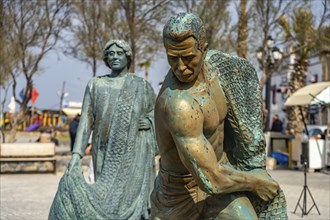 Sculpture Fisherman on the Promenade in Kyrenia or Girne, Turkish Republic of Northern Cyprus