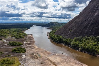 Aerial of the huge granite hills, Cerros de Mavecure, Eastern Colombia