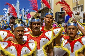 Costumed people celebrating Carnival. Mindelo. Cabo Verde. Africa