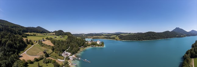 Drone shot, Fuschl Castle, Fuschlsee, Fuschl am See, Salzkammergut, Land Salzburg, Austria, Europe